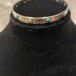 Silpada 925 Silver Bangle Bracelet with Turquoise Bead Accents